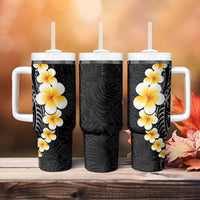 Black Tropical Plumeria With Galaxy Polynesian Art Tumbler With Handle LT14 - Polynesian Pride