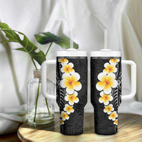 Black Tropical Plumeria With Galaxy Polynesian Art Tumbler With Handle LT14 - Polynesian Pride
