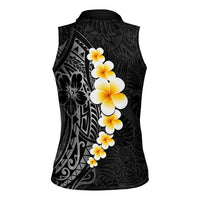 Black Tropical Plumeria With Galaxy Polynesian Art Women Sleeveless Polo Shirt