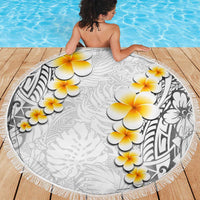 White Tropical Plumeria With Galaxy Polynesian Art Beach Blanket LT14 - Polynesian Pride