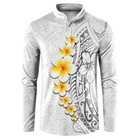 White Tropical Plumeria With Galaxy Polynesian Art Button Sweatshirt LT14 White - Polynesian Pride