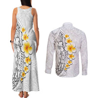 White Tropical Plumeria With Galaxy Polynesian Art Couples Matching Tank Maxi Dress and Long Sleeve Button Shirt LT14 - Polynesian Pride