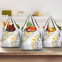White Tropical Plumeria With Galaxy Polynesian Art Grocery Bag LT14 3-pack One Size White - Polynesian Pride