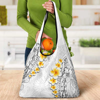 White Tropical Plumeria With Galaxy Polynesian Art Grocery Bag LT14 - Polynesian Pride