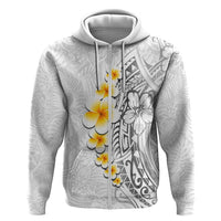 White Tropical Plumeria With Galaxy Polynesian Art Hoodie LT14 Zip Hoodie White - Polynesian Pride