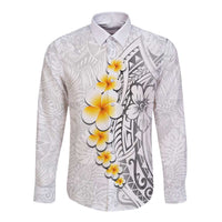 White Tropical Plumeria With Galaxy Polynesian Art Long Sleeve Button Shirt LT14 Unisex White - Polynesian Pride