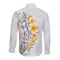 White Tropical Plumeria With Galaxy Polynesian Art Long Sleeve Button Shirt LT14 - Polynesian Pride