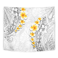 White Tropical Plumeria With Galaxy Polynesian Art Tapestry