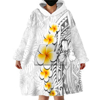 White Tropical Plumeria With Galaxy Polynesian Art Wearable Blanket Hoodie LT14 - Polynesian Pride