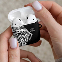 New Zealand Silver Fern Rugby Custom AirPods Case Maori Koru Go Black Fern - Polynesian Pride