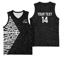 New Zealand Silver Fern Rugby Custom Basketball Jersey Maori Koru Go Black Fern - Polynesian Pride