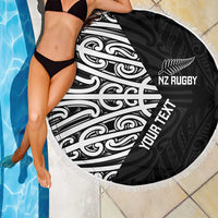 New Zealand Silver Fern Rugby Custom Beach Blanket Maori Koru Go Black Fern - Polynesian Pride