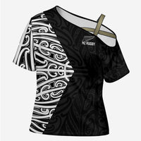 New Zealand Silver Fern Rugby Custom Cross Shoulder Shirt Maori Koru Go Black Fern - Polynesian Pride
