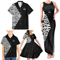 New Zealand Silver Fern Rugby Custom Family Matching Tank Maxi Dress and Hawaiian Shirt Maori Koru Go Black Fern - Polynesian Pride