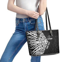 New Zealand Silver Fern Rugby Custom Leather Tote Bag Maori Koru Go Black Fern - Polynesian Pride