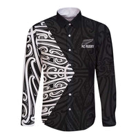 New Zealand Silver Fern Rugby Custom Long Sleeve Button Shirt Maori Koru Go Black Fern - Polynesian Pride