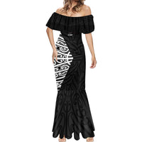 New Zealand Silver Fern Rugby Custom Mermaid Dress Maori Koru Go Black Fern - Polynesian Pride