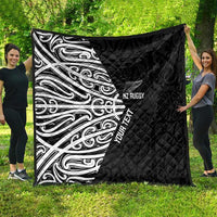 New Zealand Silver Fern Rugby Custom Quilt Maori Koru Go Black Fern - Polynesian Pride