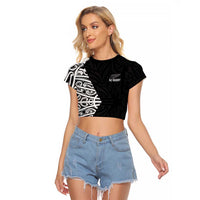 New Zealand Silver Fern Rugby Custom Raglan Cropped T Shirt Maori Koru Go Black Fern - Polynesian Pride