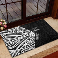 New Zealand Silver Fern Rugby Custom Rubber Doormat Maori Koru Go Black Fern - Polynesian Pride