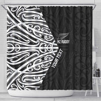 New Zealand Silver Fern Rugby Custom Shower Curtain Maori Koru Go Black Fern - Polynesian Pride