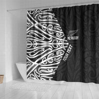 New Zealand Silver Fern Rugby Custom Shower Curtain Maori Koru Go Black Fern - Polynesian Pride