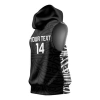 New Zealand Silver Fern Rugby Custom Sleeveless Hoodie Maori Koru Go Black Fern - Polynesian Pride