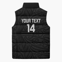 New Zealand Silver Fern Rugby Custom Sleeveless Puffer Jacket Maori Koru Go Black Fern - Polynesian Pride