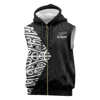 New Zealand Silver Fern Rugby Custom Sleeveless Zip Hoodie Maori Koru Go Black Fern - Polynesian Pride