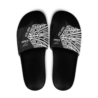New Zealand Silver Fern Rugby Custom Slide Sandals Maori Koru Go Black Fern - Polynesian Pride