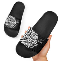 New Zealand Silver Fern Rugby Custom Slide Sandals Maori Koru Go Black Fern - Polynesian Pride