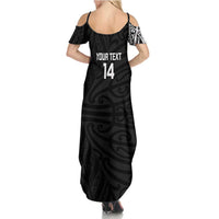 New Zealand Silver Fern Rugby Custom Summer Maxi Dress Maori Koru Go Black Fern - Polynesian Pride