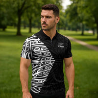 New Zealand Silver Fern Rugby Custom Zipper Polo Shirt Maori Koru Go Black Fern - Polynesian Pride