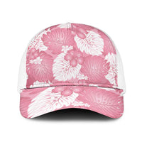 Pink Aloha Hawaii Baseball Net Cap Monstera Hibiscus Plumeria Seamless Vibes LT14 One Size White Pink - Polynesian Pride