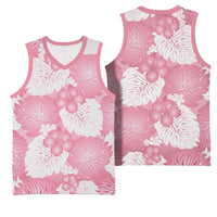 Pink Aloha Hawaii Basketball Jersey Monstera Hibiscus Plumeria Seamless Vibes - Polynesian Pride