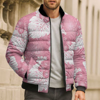 Pink Aloha Hawaii Bomber Puffer Jacket Monstera Hibiscus Plumeria Seamless Vibes - Polynesian Pride
