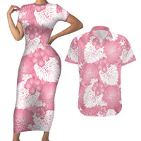 Pink Aloha Hawaii Couples Matching Short Sleeve Bodycon Dress and Hawaiian Shirt Monstera Hibiscus Plumeria Seamless Vibes - Polynesian Pride