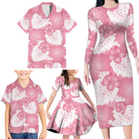 Pink Aloha Hawaii Family Matching Long Sleeve Bodycon Dress and Hawaiian Shirt Monstera Hibiscus Plumeria Seamless Vibes - Polynesian Pride