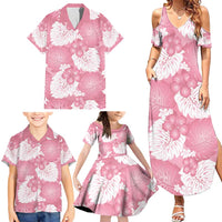 Pink Aloha Hawaii Family Matching Summer Maxi Dress and Hawaiian Shirt Monstera Hibiscus Plumeria Seamless Vibes - Polynesian Pride