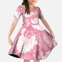 Pink Aloha Hawaii Kid Short Sleeve Dress Monstera Hibiscus Plumeria Seamless Vibes - Polynesian Pride