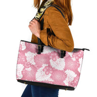 Pink Aloha Hawaii Leather Tote Bag Monstera Hibiscus Plumeria Seamless Vibes - Polynesian Pride