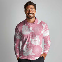 Pink Aloha Hawaii Long Sleeve Polo Shirt Monstera Hibiscus Plumeria Seamless Vibes - Polynesian Pride