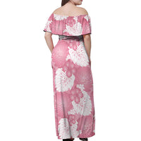 Pink Aloha Hawaii Off Shoulder Maxi Dress Monstera Hibiscus Plumeria Seamless Vibes - Polynesian Pride