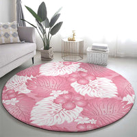 Pink Aloha Hawaii Round Carpet Monstera Hibiscus Plumeria Seamless Vibes - Polynesian Pride