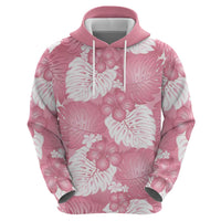 Pink Aloha Hawaii Zip Hoodie Monstera Hibiscus Plumeria Seamless Vibes - Polynesian Pride