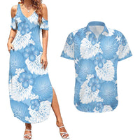 Blue Aloha Hawaii Couples Matching Summer Maxi Dress and Hawaiian Shirt Monstera Hibiscus Plumeria Seamless Vibes - Polynesian Pride