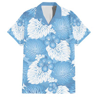 Blue Aloha Hawaii Family Matching Long Sleeve Bodycon Dress and Hawaiian Shirt Monstera Hibiscus Plumeria Seamless Vibes - Polynesian Pride