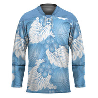 Blue Aloha Hawaii Hockey Jersey Monstera Hibiscus Plumeria Seamless Vibes LT14 Unisex Blue - Polynesian Pride