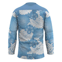 Blue Aloha Hawaii Hockey Jersey Monstera Hibiscus Plumeria Seamless Vibes - Polynesian Pride