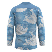 Blue Aloha Hawaii Hockey Jersey Monstera Hibiscus Plumeria Seamless Vibes LT14 - Polynesian Pride
